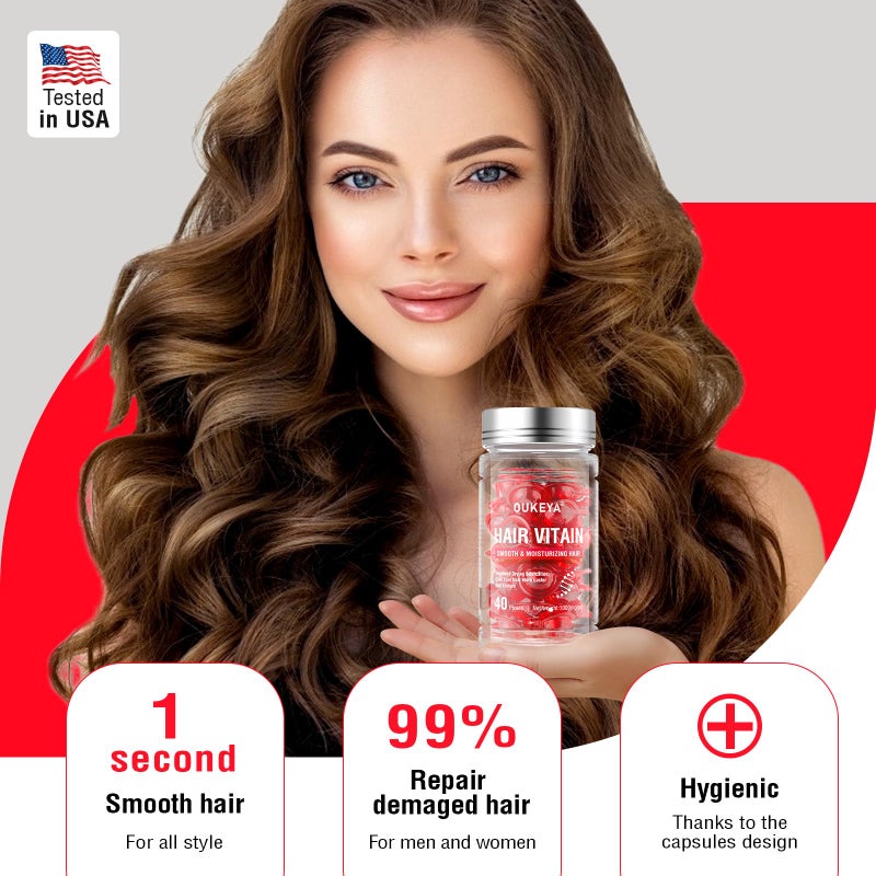 OUKEYA Hair Vitamins Hair Treatment Serum - no Rinse with Argan Macadamia & Avocado Oils - Vitamins A, C, E, Pro B5 - Hair Serum Capsule for Frizzy and Damaged - Hair Conditioner for Women & Men - Image 3